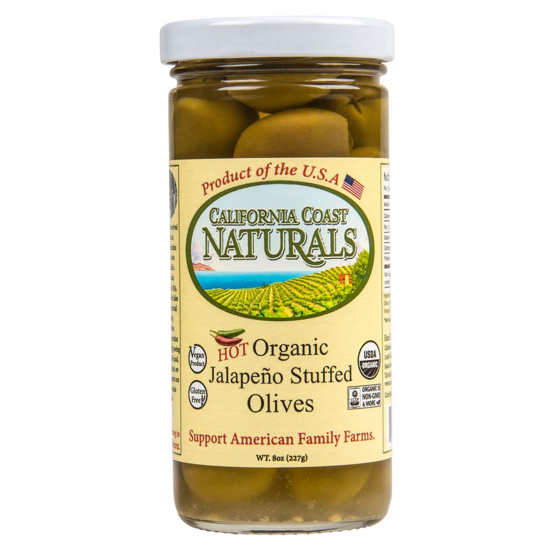 California Coast Naturals Green Olives, Jalapeno Stuffed, Organic