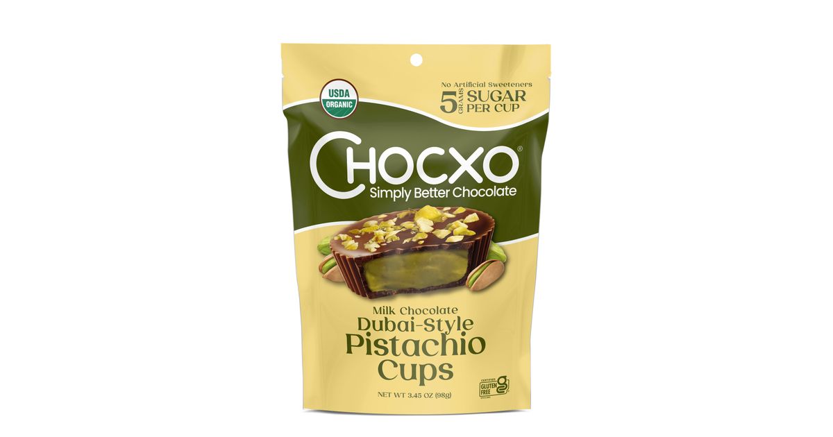 Chocxo Milk Chocolate Cups, Dubai Style Pistachio, Organic - Azure