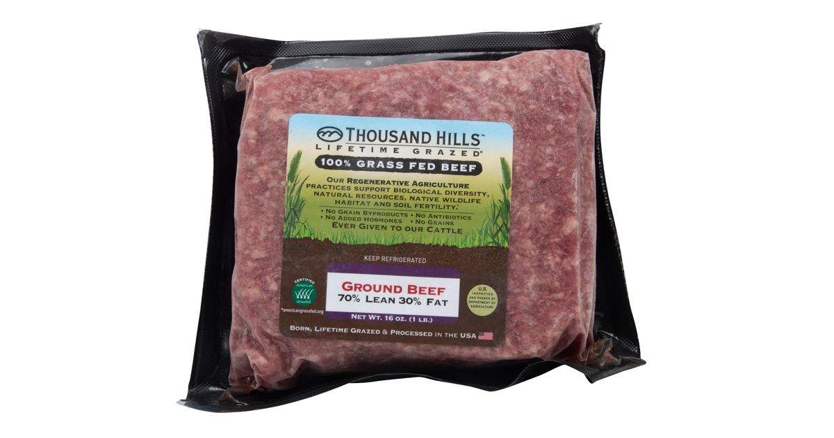 Thousand Hills Ground Beef, 70/30, GrassFed, Frozen Azure Standard