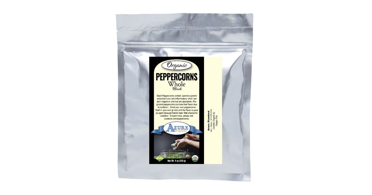 Azure Market Organics Peppercorns, Whole Black, Organic - Azure
