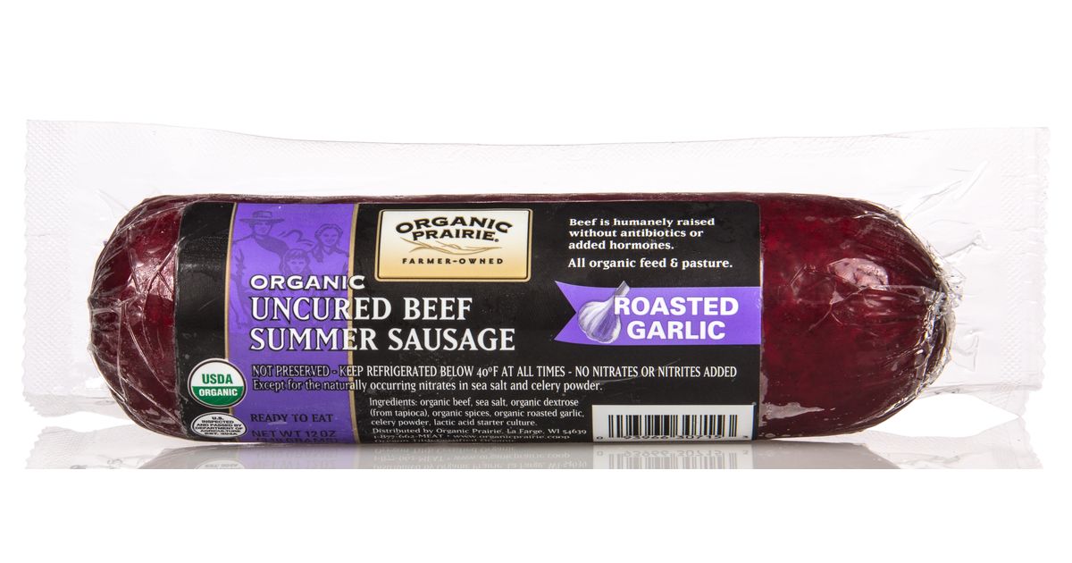 Organic Prairie - Beef Summer Sausage with Roasted Garlic, Frozen, Organic - Azure Standard