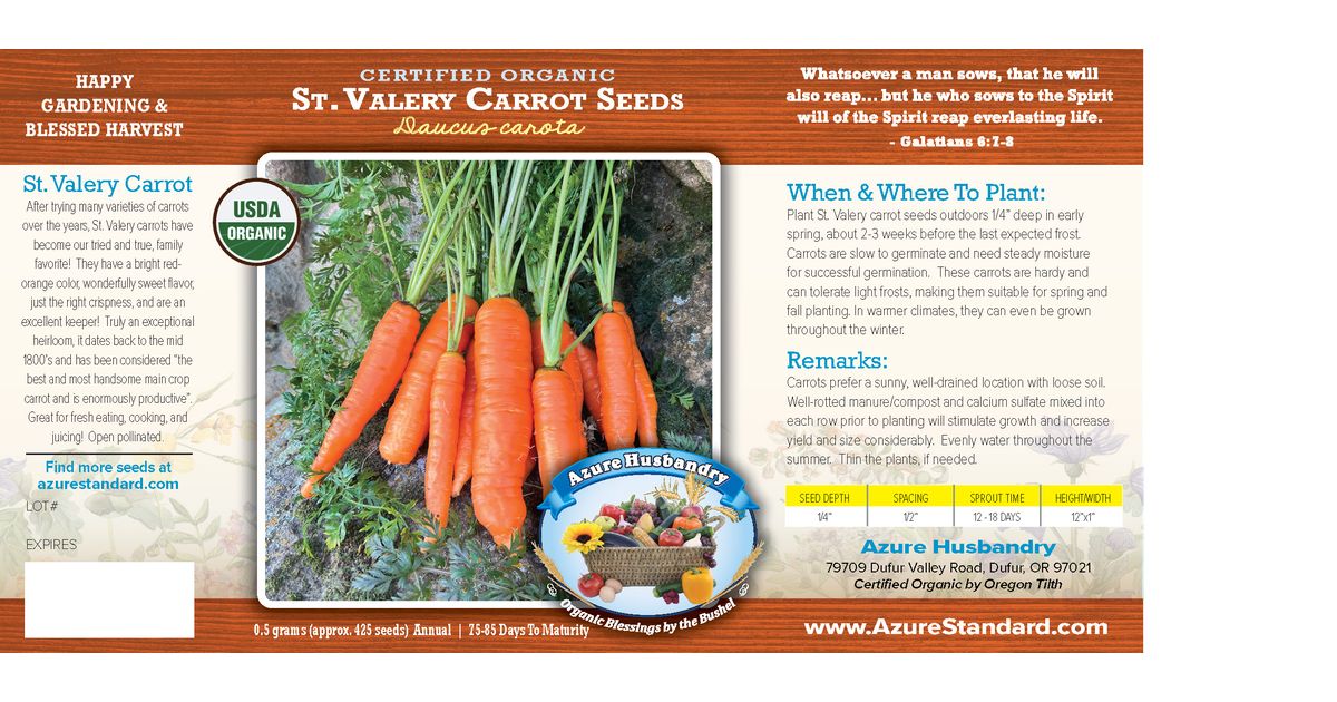 Azure Husbandry St. Valery Carrot Seed, Organic - Azure Standard