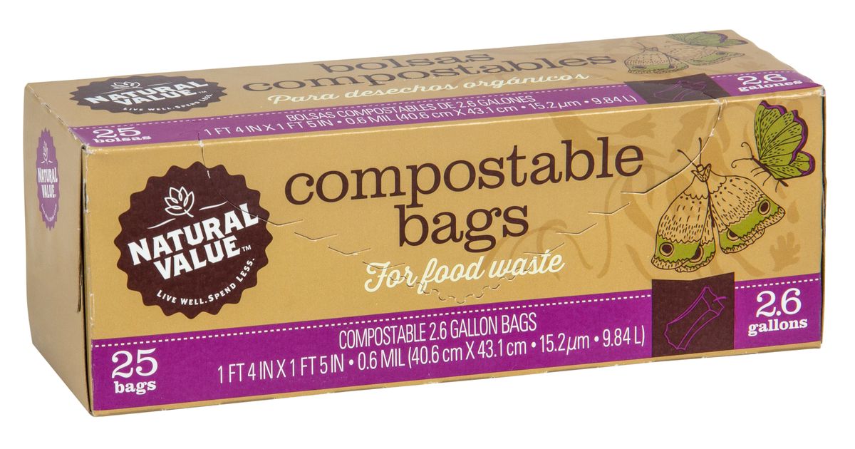 Natural Value Food Waste Bags, 100 Compostable, 2.6 gallon Azure