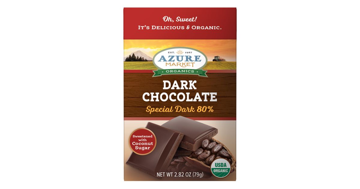Azure Market Organics Dark Chocolate Bar 80% Sweetened With