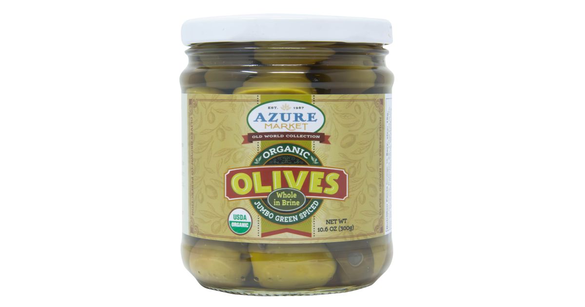Azure Market Organics Jumbo Green Spiced Olives, Organic - Azure
