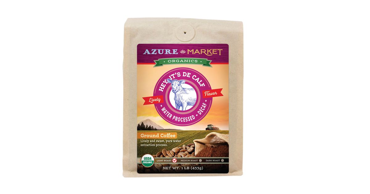 Azure Market Organics Coffee Ground, Water Processed Decaf, Light