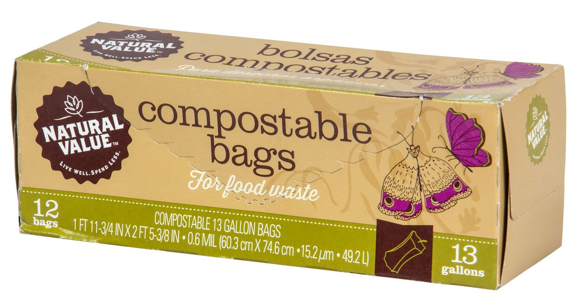 こっぱ Natural Value Food Waste Bags, 100% Compostable, 13 gallon - Azure