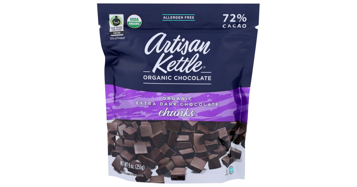 Artisan Kettle Chocolate Chips, Chunks, Extra Dark, Organic Azure