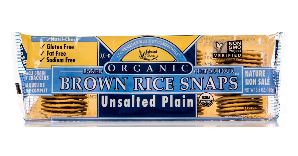 Edward & Sons Crackers, Brown Rice Snaps, Plain, No Salt Azure Standard