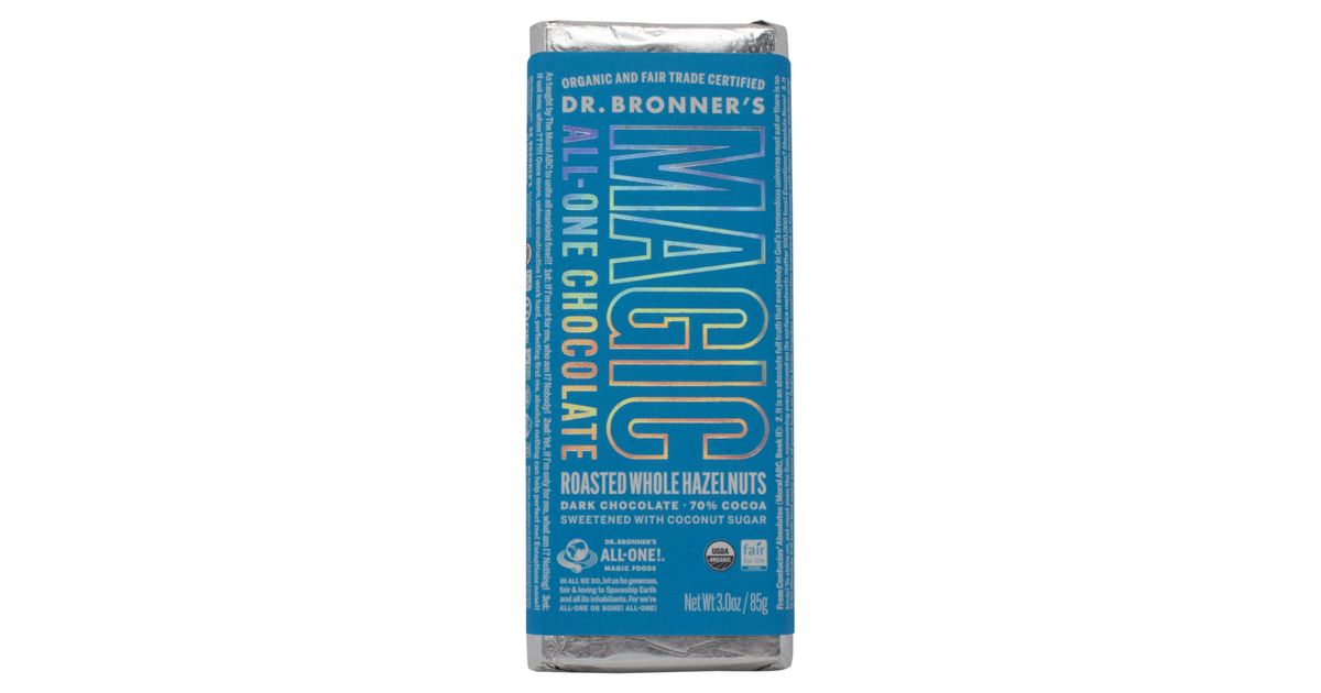 Dr Bronner Magic AllOne Chocolate Bar, Roasted Whole Hazelnuts Azure