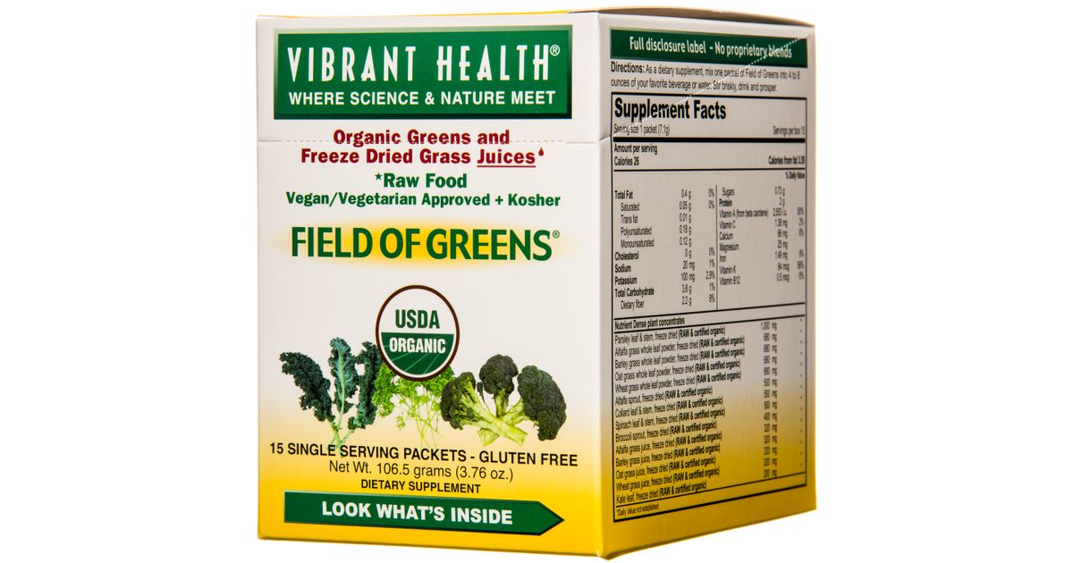 Vibrant Health Field of Greens, Raw, Organic, 15 Single Serve Packs