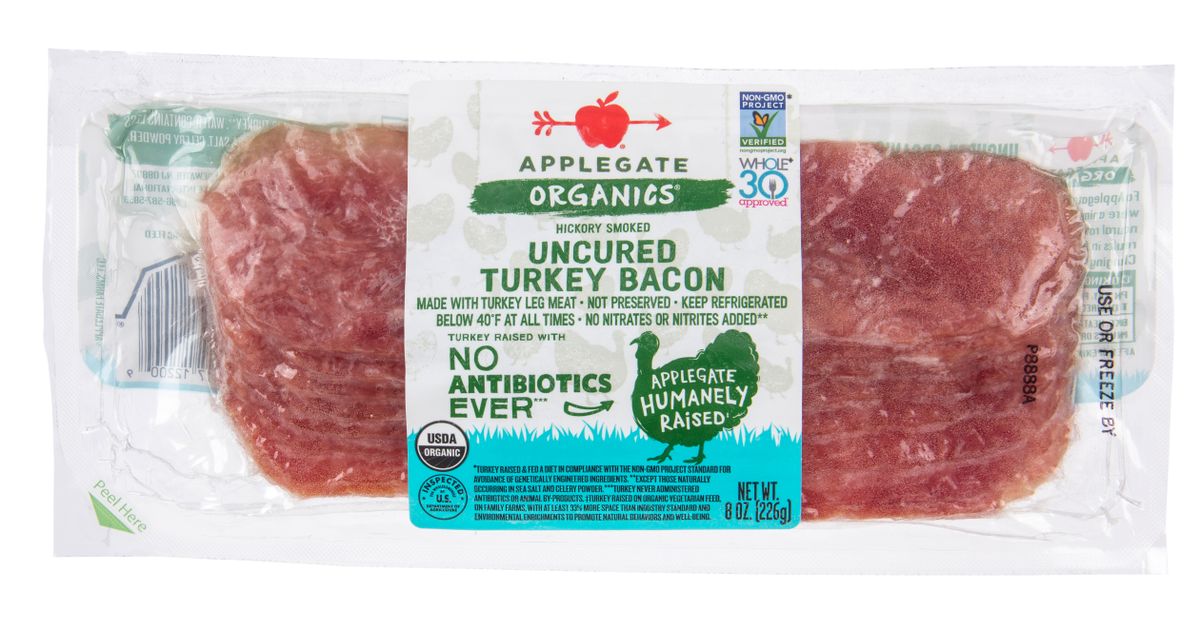 Applegate Farms Turkey Bacon, Uncured, Hickory Smoked, Frozen, Organic Azure Standard