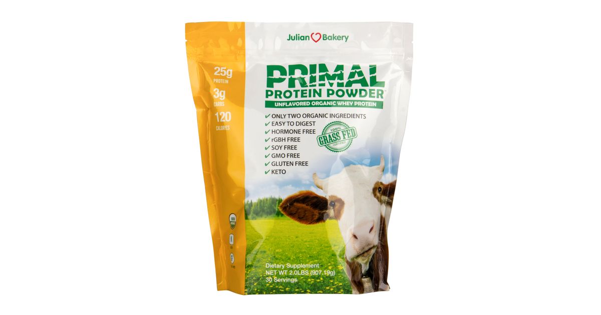 Julian Bakery Primal, Whey Protein Powder, GrassFed, Unflavored, Organic Azure Standard