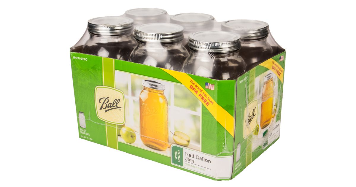 Ball Wide Mouth 64oz Half Gallon Mason Jars with Lids & Bands, 6 Count