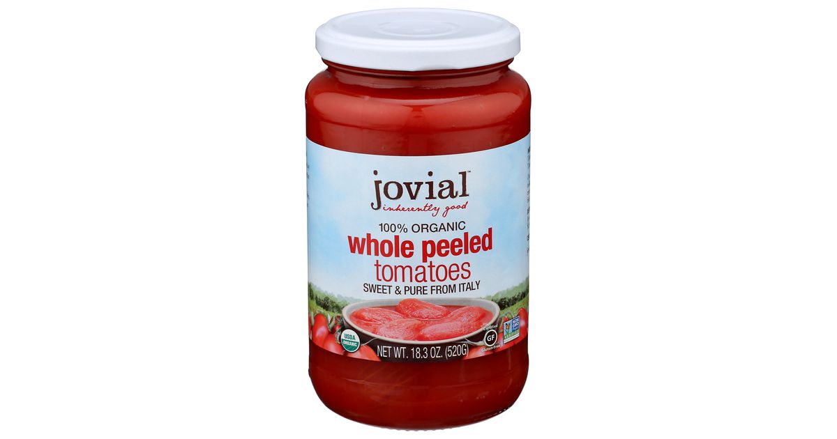 Jovial Foods Tomatoes, Whole Peeled, in Glass, Organic Azure Standard