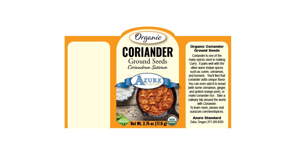 Azure Market Organics Coriander Seed, Ground, Organic - Azure Standard
