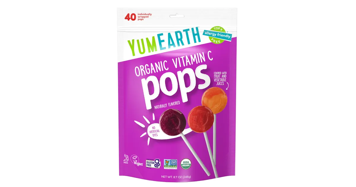 Yum Earth Fruit Pops Vitamin C, Assorted Flavors, Organic - Azure