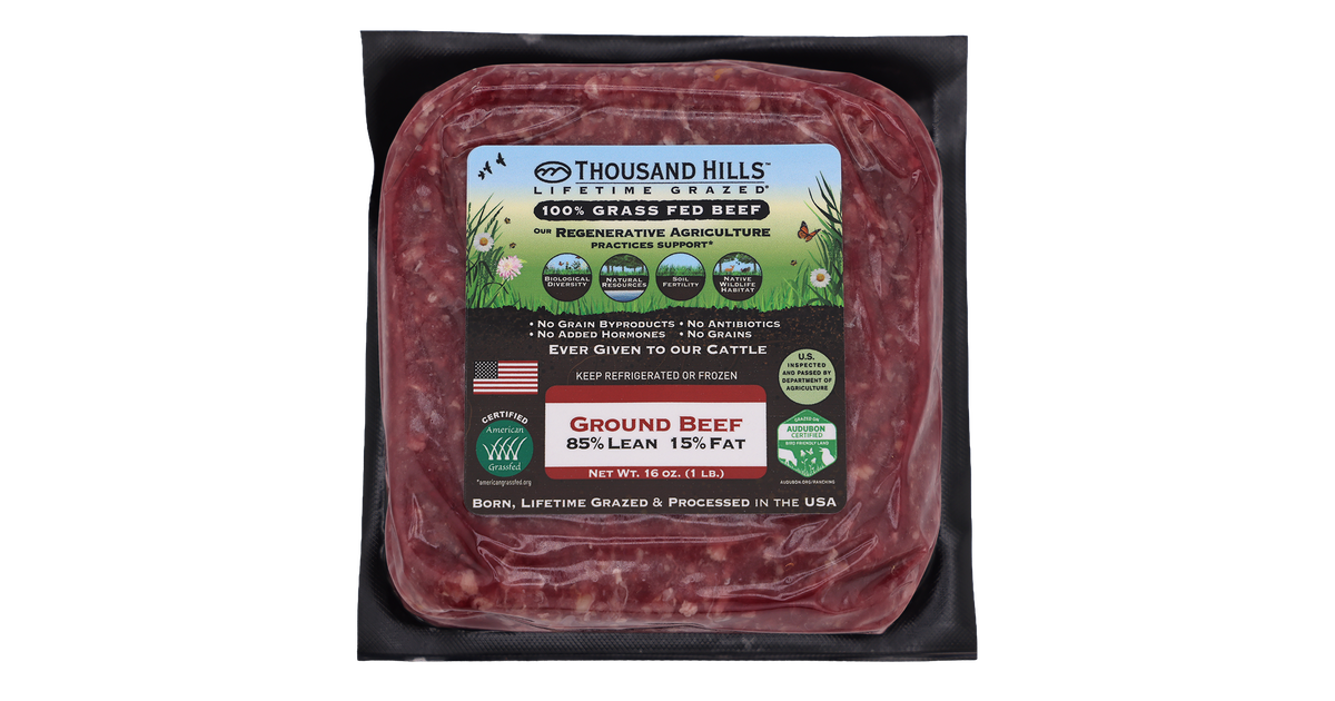 牛肉バースト　パラレル　② Thousand Hills Ground Beef, 85/15, Grass-Fed, Frozen - Azure Standard