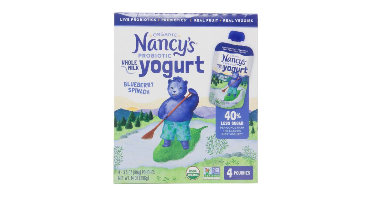 Nancy's Yogurt Pouch, Whole Milk, Blueberry Spinach, Organic Azure