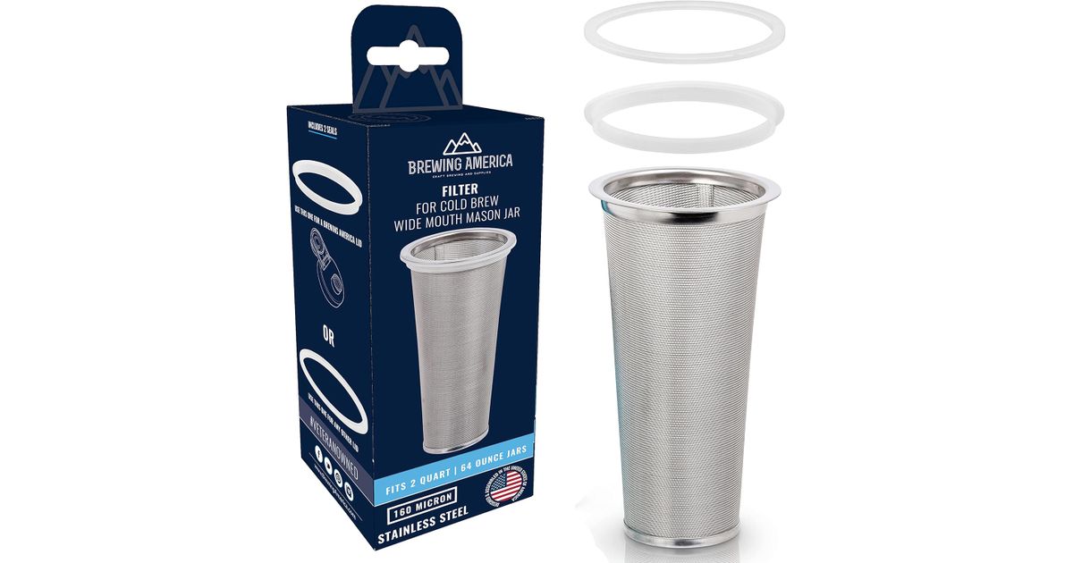 Brewing America Cold Brew Coffee Filter, Stainless Steel, 2 Quart, Wide ...