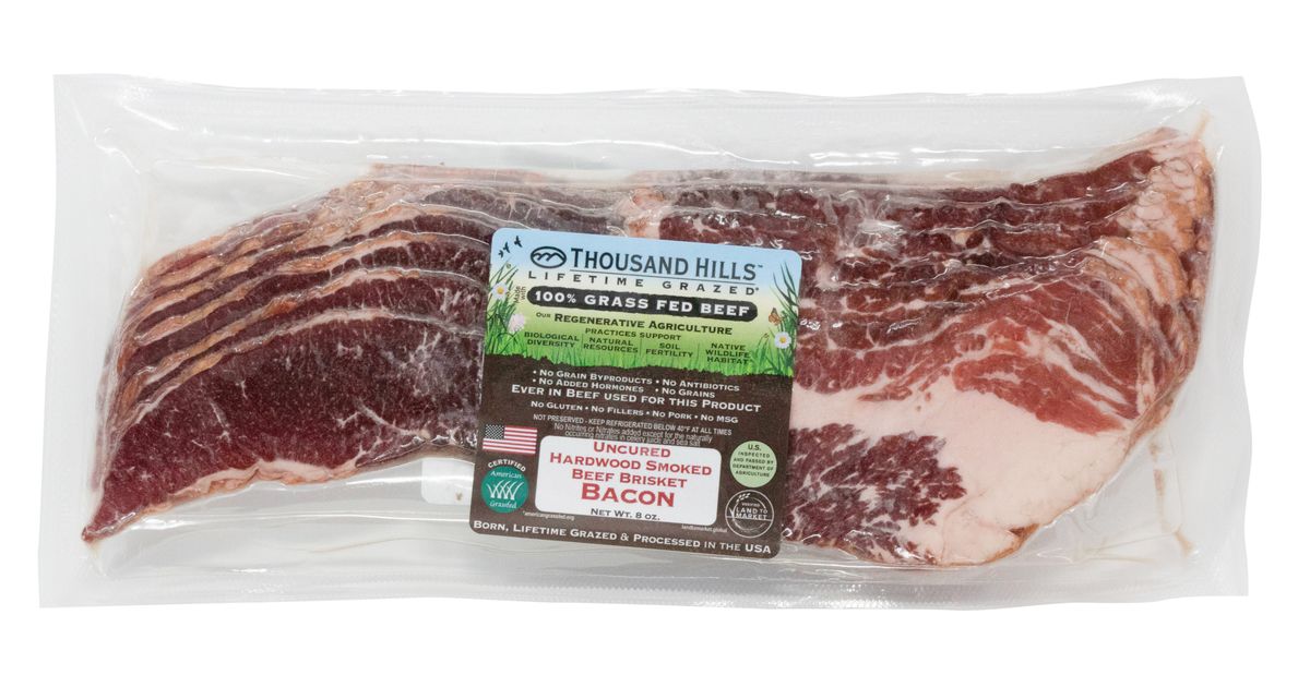 Thousand Hills Bacon, Beef Brisket, Hardwood Smoked, GrassFed, Frozen Azure Standard