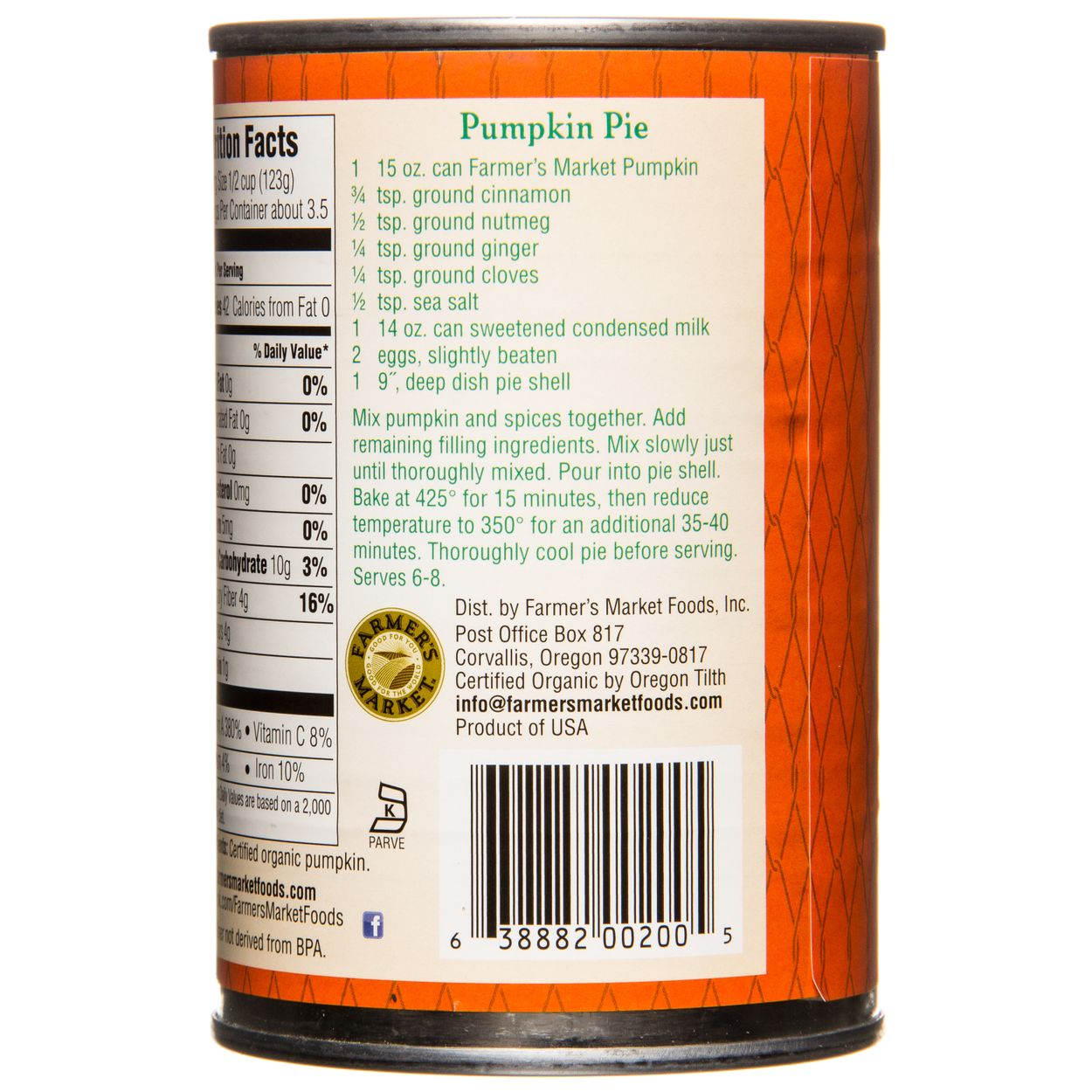 Farmer's Market Pumpkin, Canned, Organic - Azure Standard