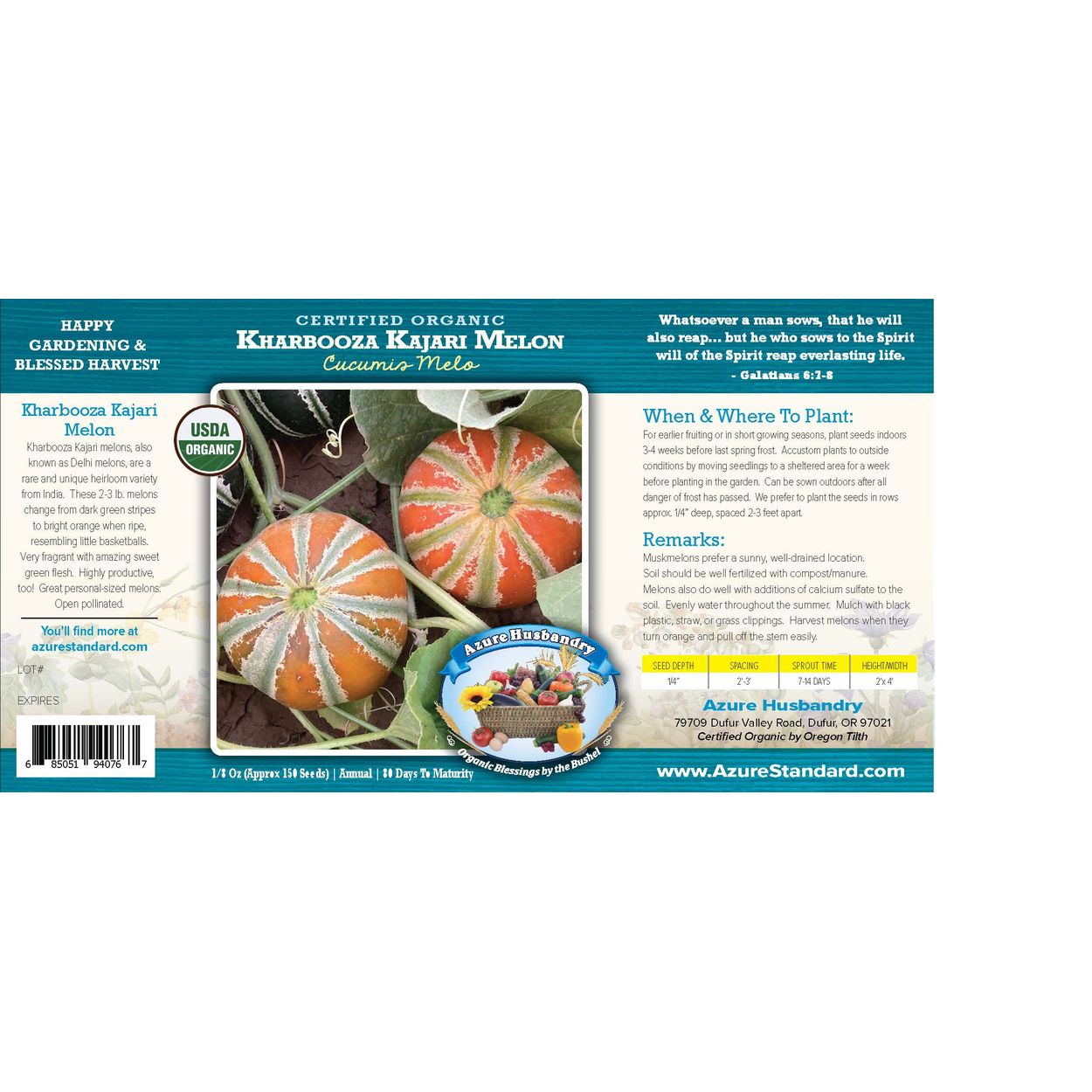 Azure Husbandry Kharbooza Kajari Melon Seed, Organic - Azure Standard