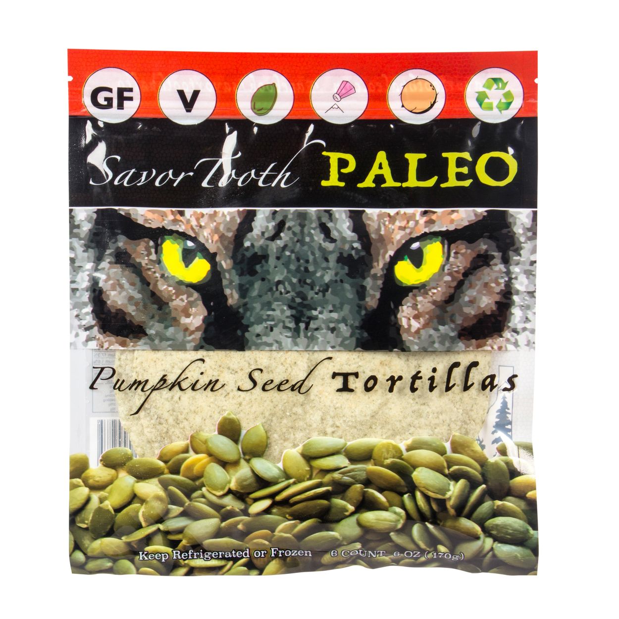 Savor Tooth Paleo Tortillas, 7 inch Pumpkin Seed, Organic, Frozen