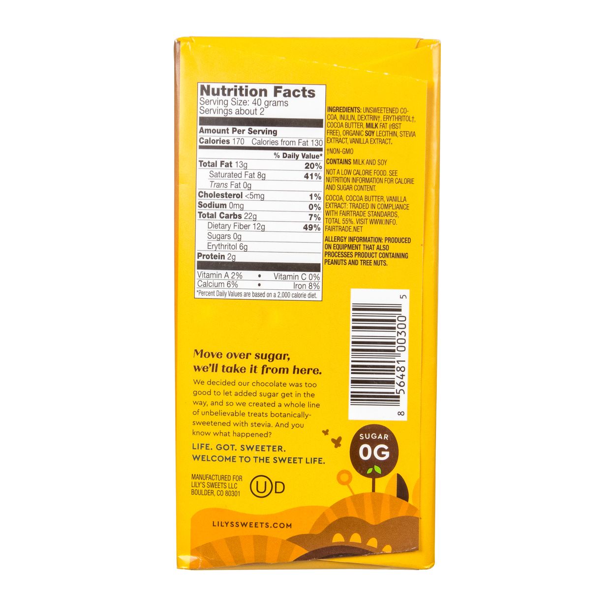 Lily's Chocolate Bar, 55% Dark, Original, Stevia Sweet ...