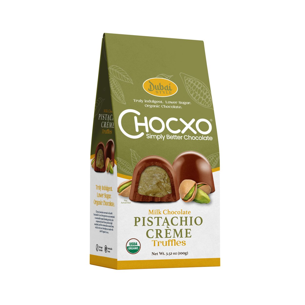 Chocxo Milk Chocolate Truffle, Dubai Style Pistachio, Organic