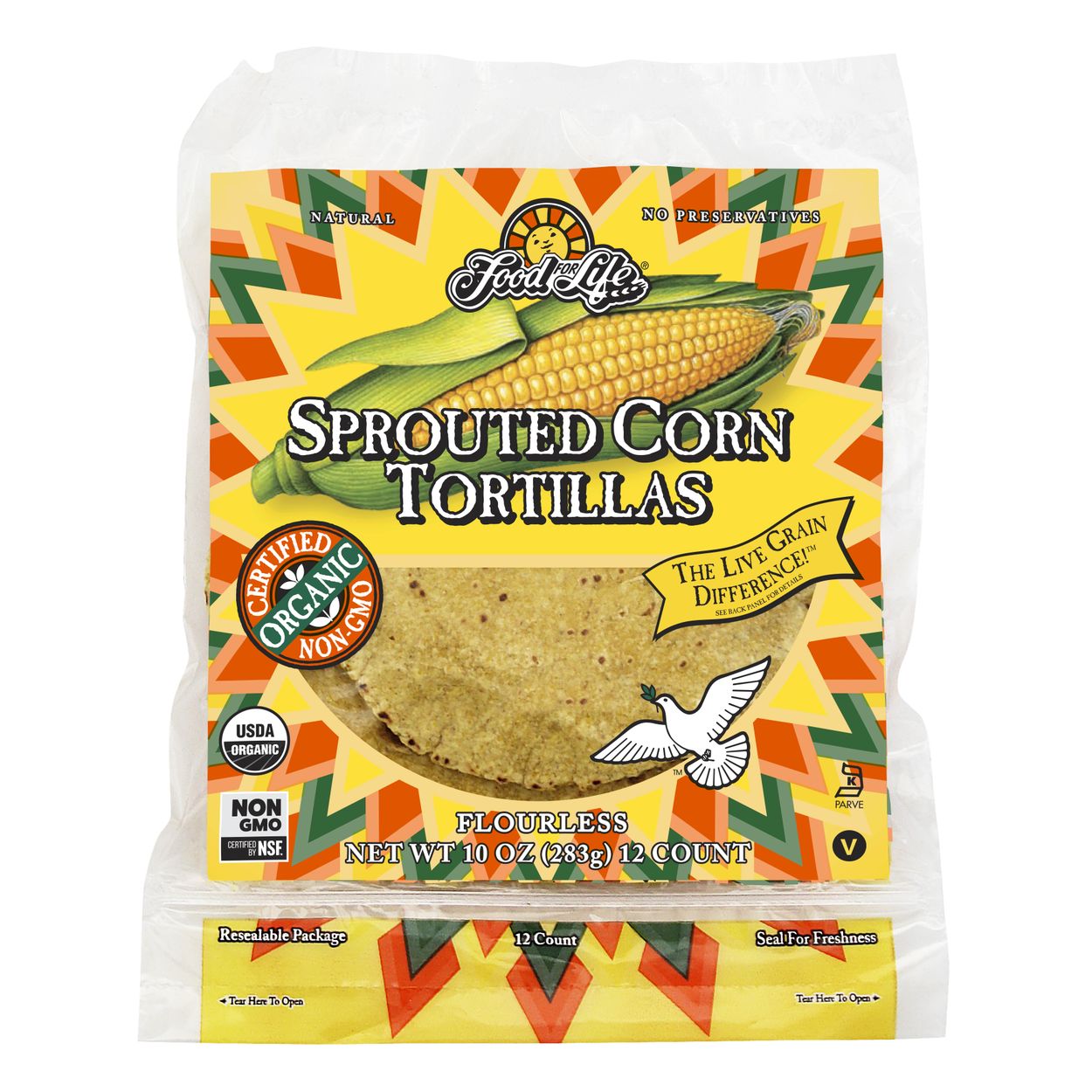 Food For Life Tortillas, Sprouted Corn, 6 inch, Organic, WF