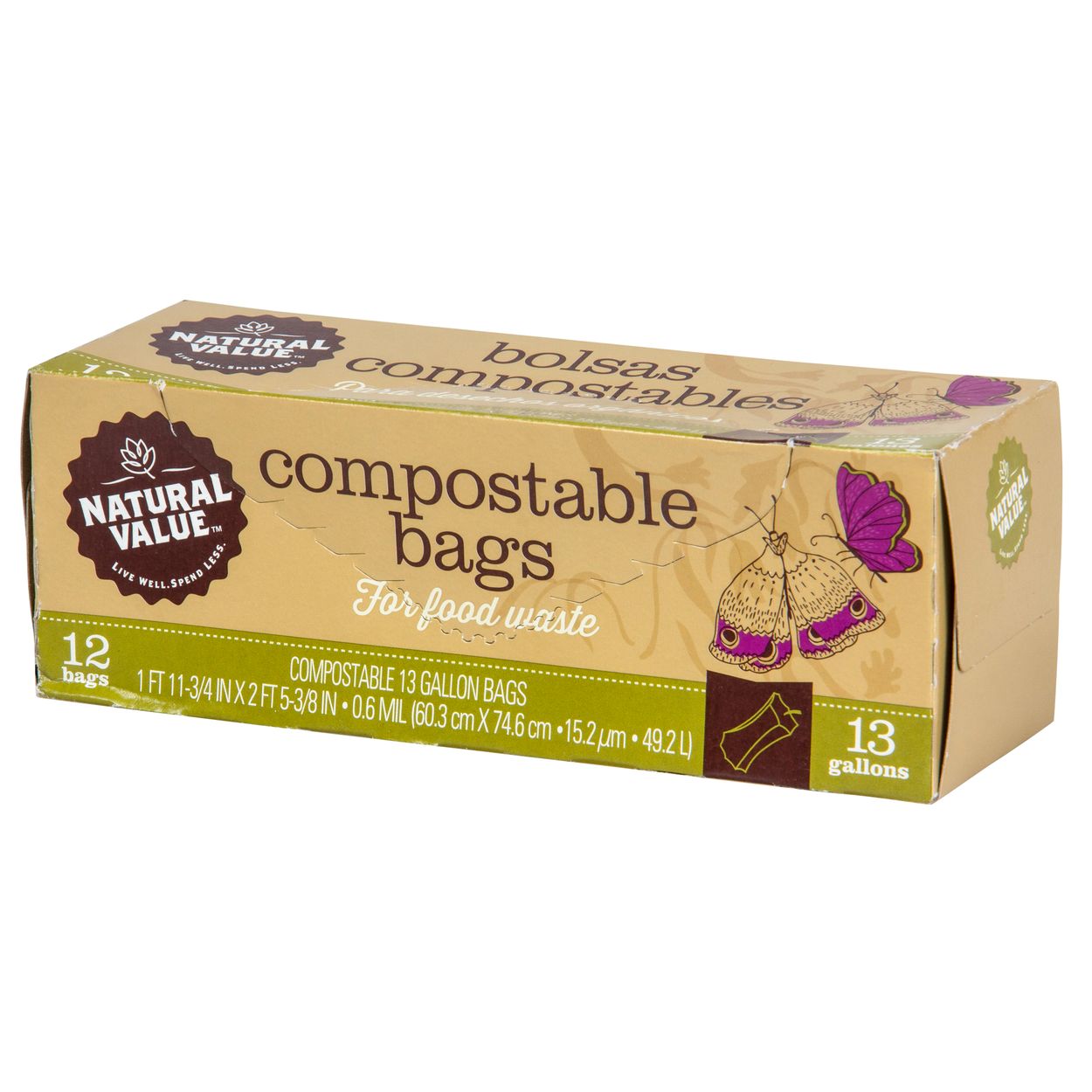 Natural Value Food Waste Bags, 100% Compostable, 13 gallon - Azure