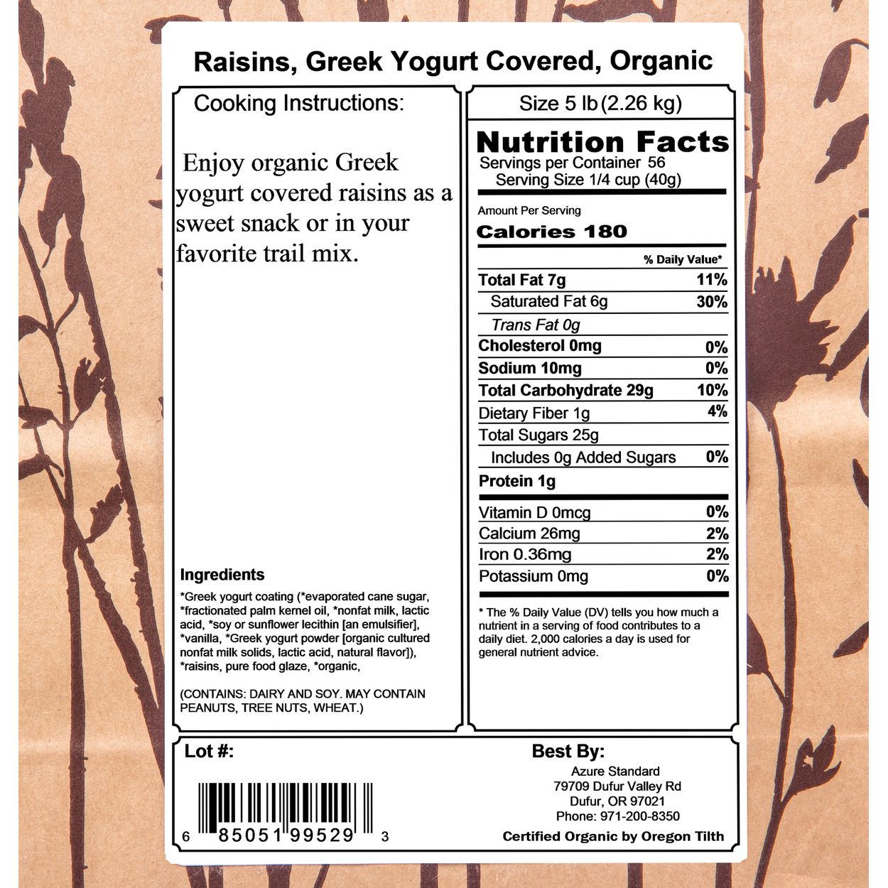 SunRidge Farms Raisins, Yogurt Covered, Organic - Azure Standard