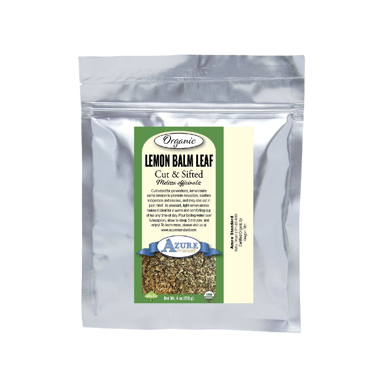 Azure Market Organics Lemon Balm Leaf, Cut & Sifted, Organic