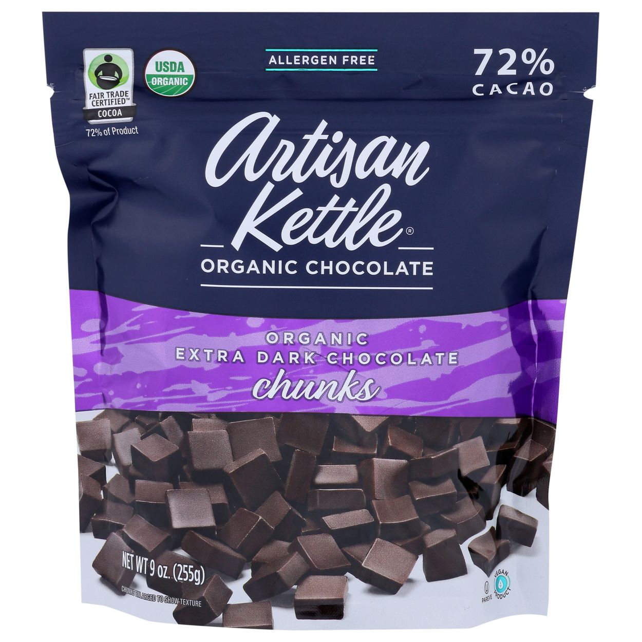 あっきー Artisan Kettle Chocolate Chips, Chunks, Extra Dark, Organic