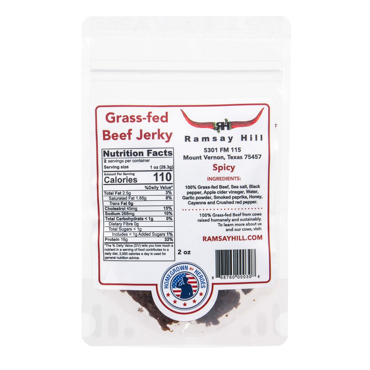 Ramsay Hill Beef Jerky, Spicy, Grass-fed - Azure Standard