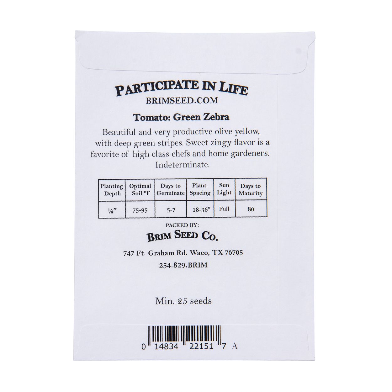 Brim Seed Co. Tomato, Green Zebra Seed - Azure Standard