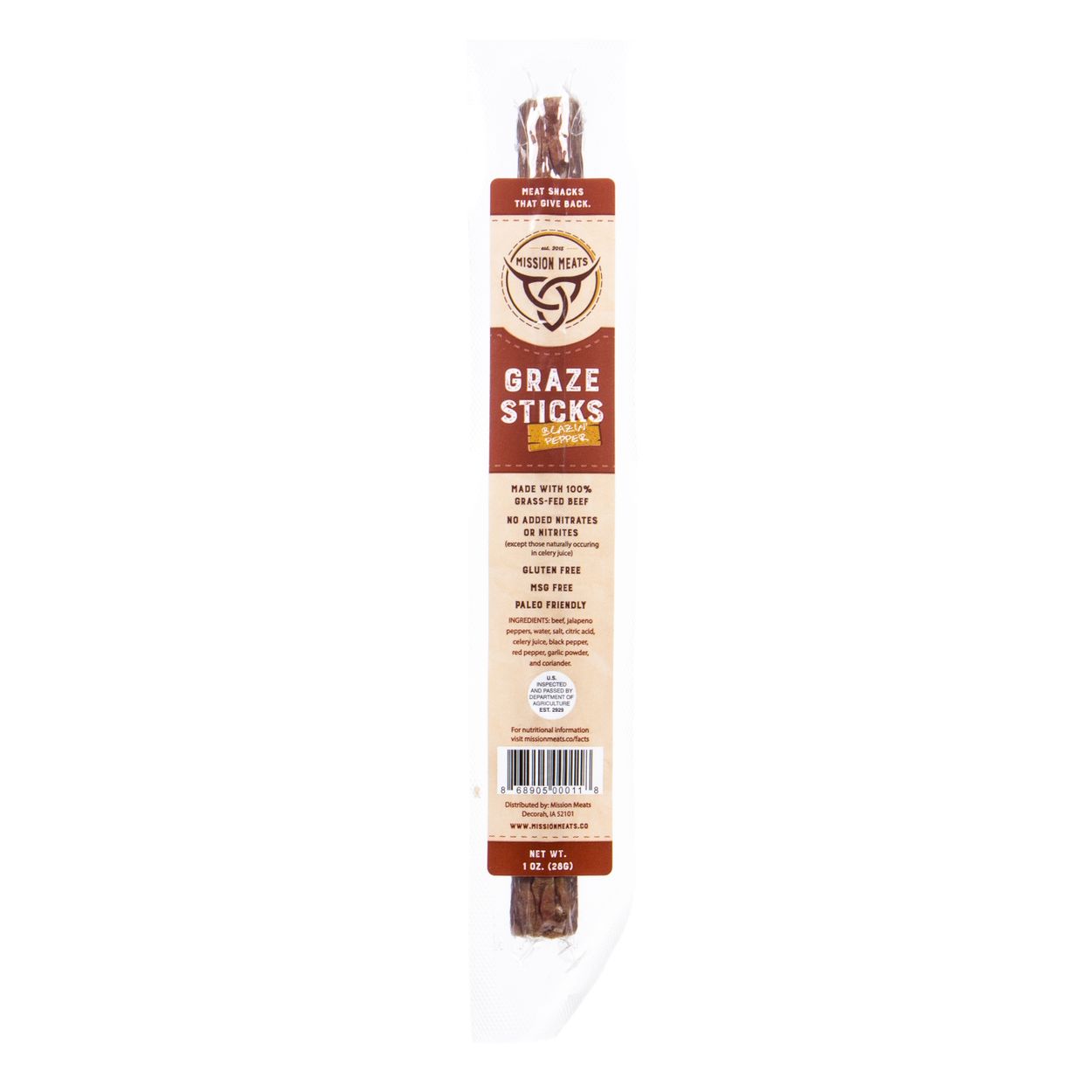 Mission Meats Graze Sticks Blazin Pepper Grass Fed Azure Standard