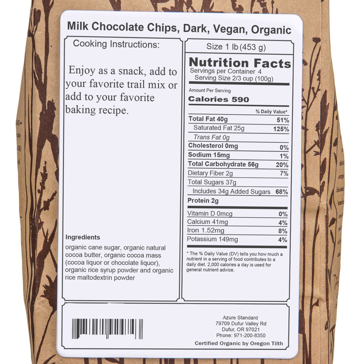Azure Market Organics Milk Chocolate Chips, Dark, Vegan, Organic