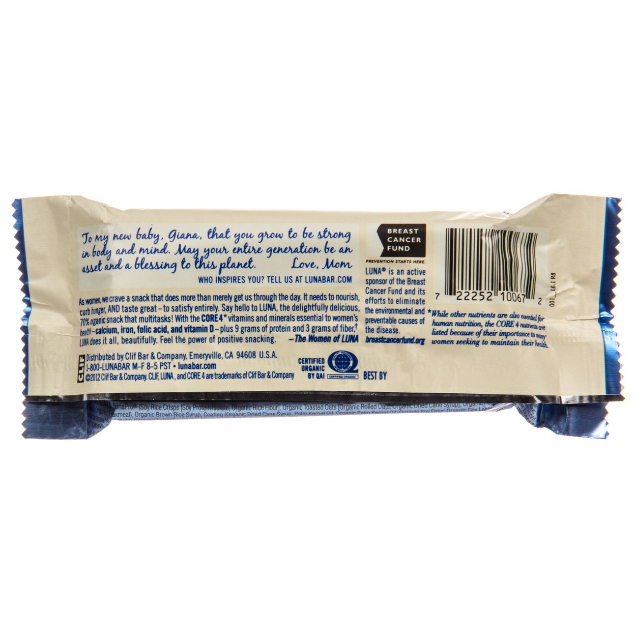 Clif Bar Luna Bar, White Chocolate Macadamia - Azure Standard