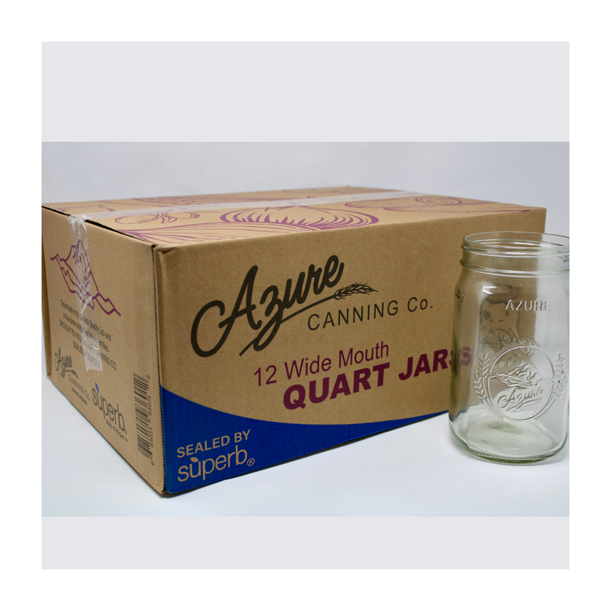 Azure Canning Co. Canning Jars, Quart, Wide Mouth (JARS ONLY, no