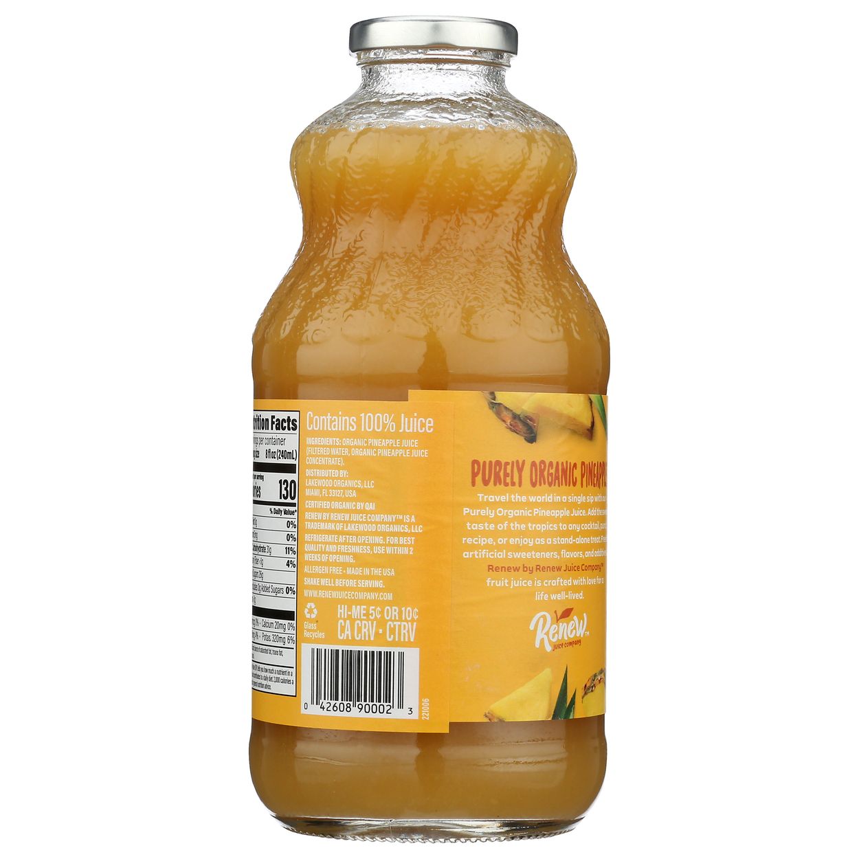 Lakewood Organic Juices Renew, Pure Pineapple Juice, Organic