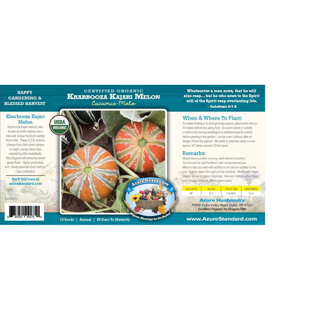 Azure Husbandry Kharbooza Kajari Melon Seed, Organic - Azure Standard