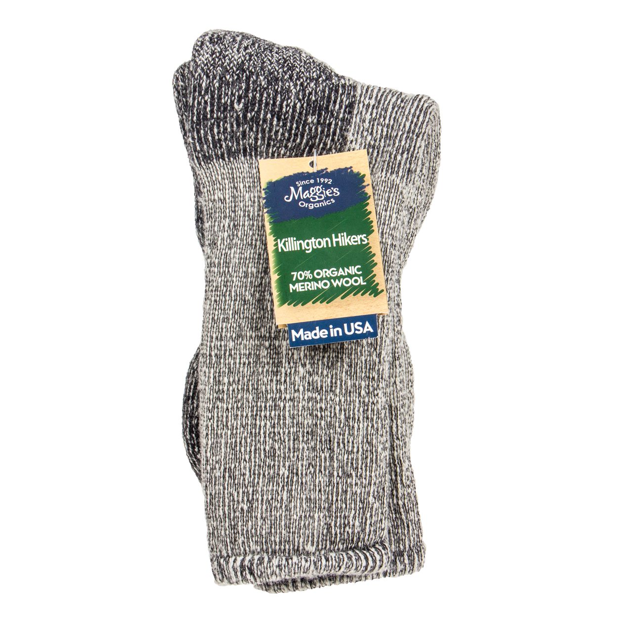 Maggie's Organics Wool Socks, Mountain Hiker, Black/Grey, Adult 10