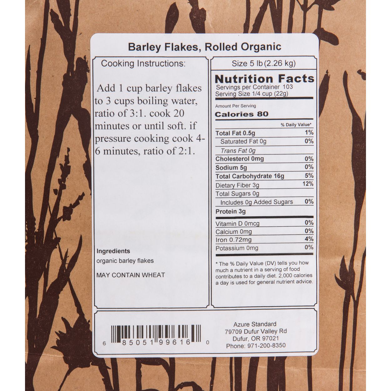 Azure Market Organics Barley Flakes Rolled Organic Azure Standard Add 1 cup barley flakes to 3 cups boiling water, ratio of 3:1. azure market organics barley flakes