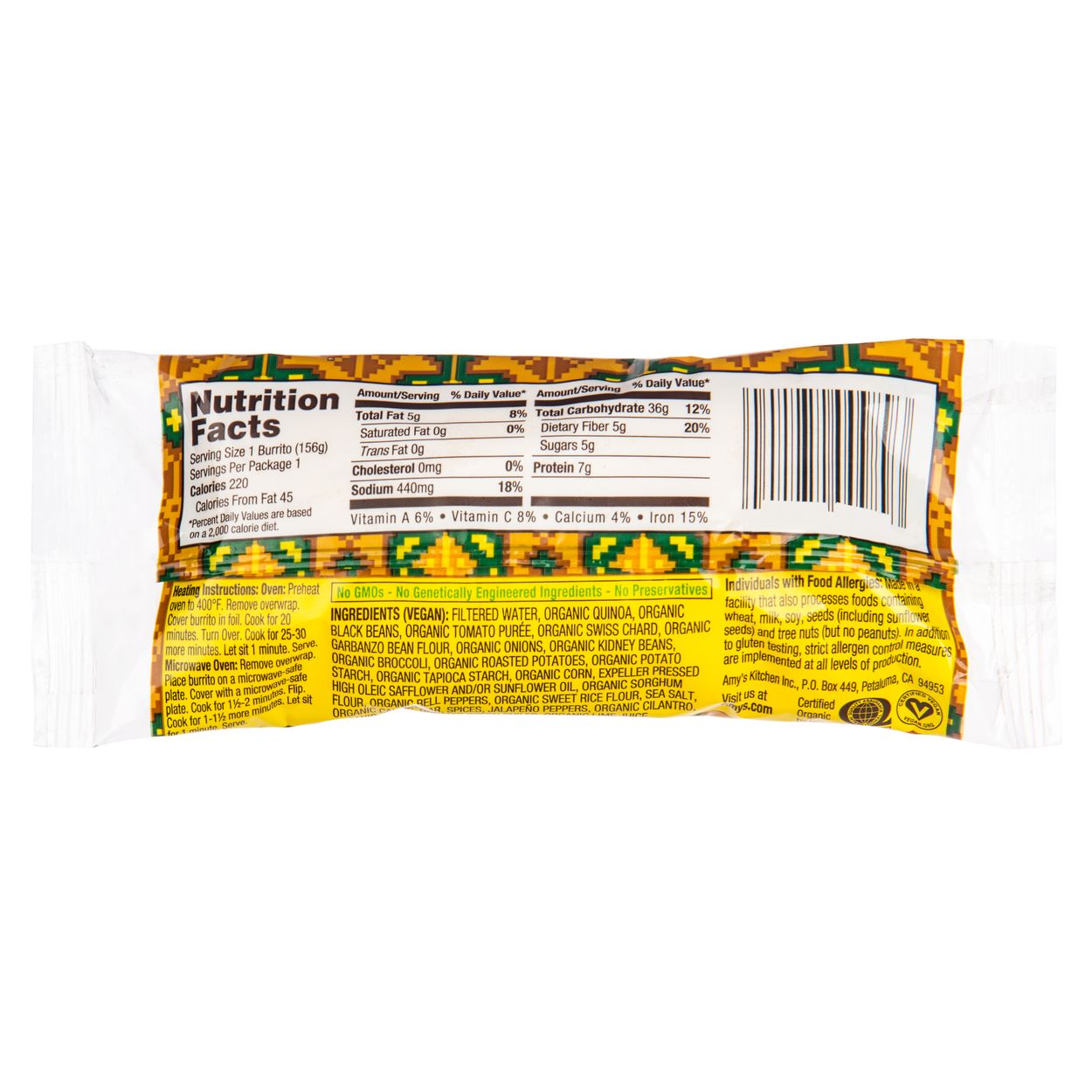 Amy S Quinoa Black Bean Burrito Gluten Free Frozen Azure Standard