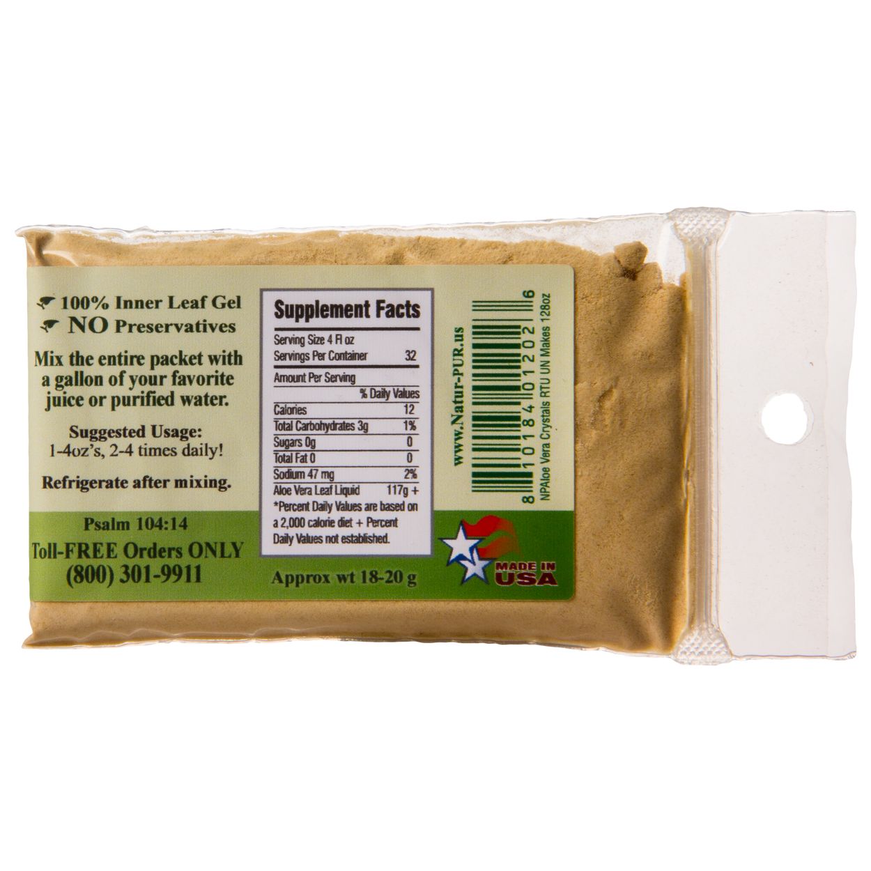 Natur-PUR Aloe Vera Crystals, Juice Mix, Pure Inner-Gel, Organic