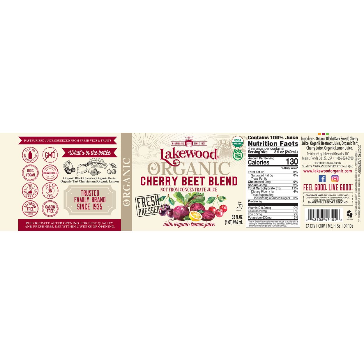 Lakewood Organic Juices Cherry Beet Blend, Organic - Azure Standard