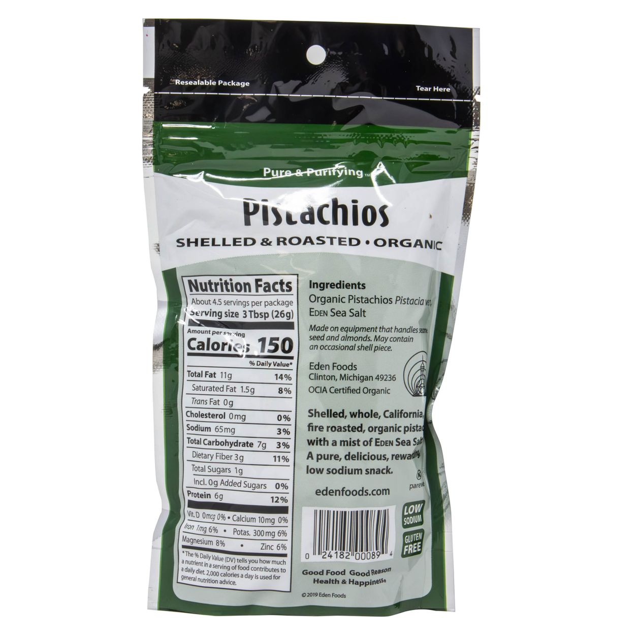 Eden Foods Pistachios, Shelled, Dry Roasted, Organic - Azure Standard