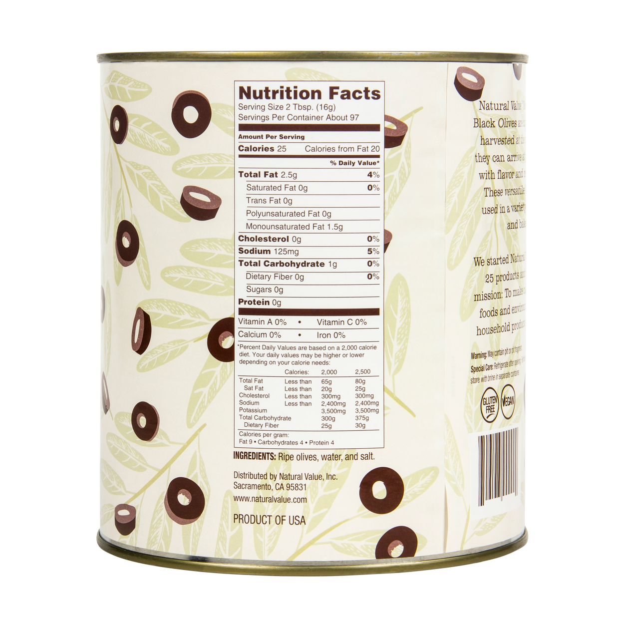 Natural Value Sliced Black Olives, #10 can - Azure Standard